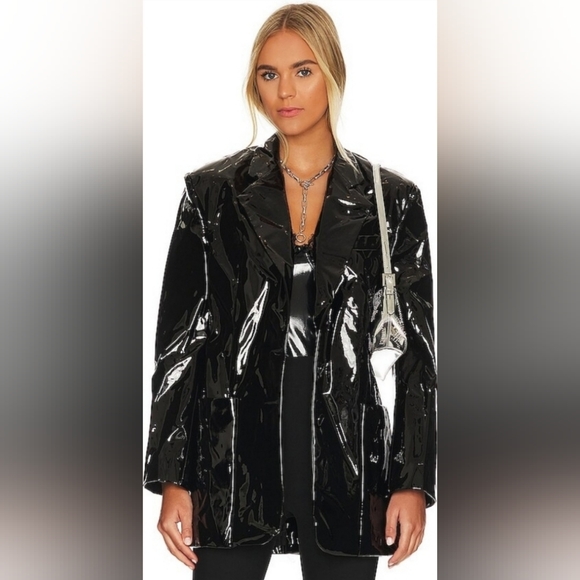 AFRM Agnes Oversized Vinyl Blazer in Noir Size M - Picture 3 of 7